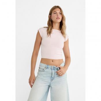 Stradivarius Open-back Pastel Pink T-shirt XL