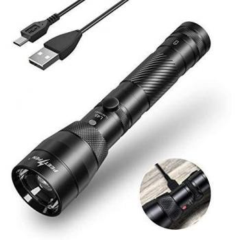 Linterna LED Alta Potencia Zoom USB Recargable Impermeable Largo Alcance 500 Metros Enfoque Ajustable Táctica Linterna 4 modos con para emergencias de senderismo