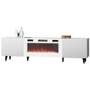 Mueble TV Charlotte H106 con LED, Blanco y Negro, 181x49x40cm, Diseño Moderno con Efecto de Chimenea
