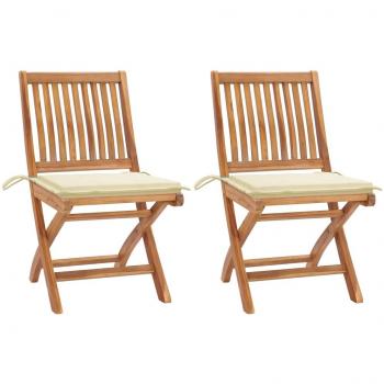 Teak Wood Garden Chairs Set of 2 with Cream Cushions
