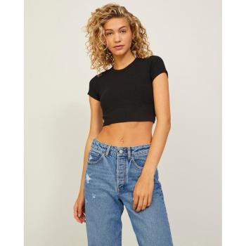 Camiseta crop top de canalé Jack & Jones para mujer, manga corta, diseño ajustado y cómodo