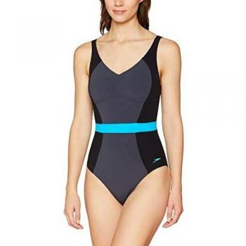 Speedo Bañador Crystal Gleam para Mujer, Negro/Gris oxido/Azul Windsor, Talla 34