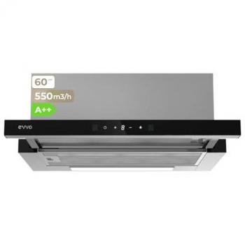 Campana Extractora Telescópica EVVO CE12 Negra, 60 cm, 550 m³/h, Luz LED, Filtros de Aluminio y Carbón, Control Gestual, Eficiencia Energética A++,
