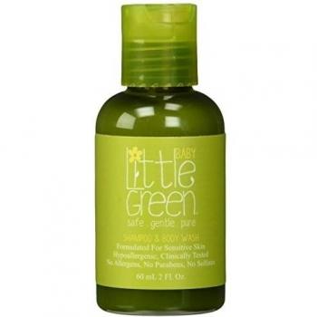 Little Green - Gel de baño corporal y champú 2 en 1 60 ml para bebés sin sulfatos, parabenos ni gluten | producto vegano sin aromas añadidos | tamaño viaje