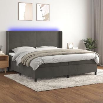Cama box spring de muelles con colchón y LED terciopelo gris oscuro 200x200 cm