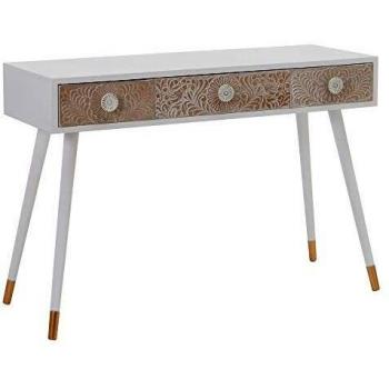 Consola grabada Shabby Chic Blanca y Natural de Madera de Pino de 110x40x77 cm - LOLAhome