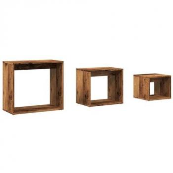 Mesas apilables 3 piezas de madera antigua multicapa, mesas auxiliares, nido de mesas, madera de ingeniería envejecida
