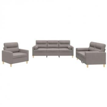 Juego de Sofás 3 Piezas con Cojines, Tela Gris Taupe, Sillones Reclinables para Salón