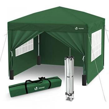 Carpa Plegable Gazebo 3x3m Verde con 4 Paredes y Ventanas, Pabellón de Jardín Transportable