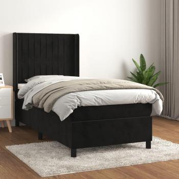 Cama Box Spring con Colchón de Terciopelo Negro 90x200 cm