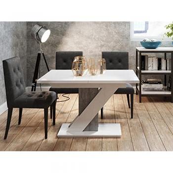 Mesa de Comedor Goodyear 105, Alargamiento, Aglomerado laminado, 120 x 80 x 76cm, Blanco brillante + Hormigón