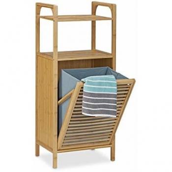 Estantería de Baño con Cesto de Ropa de Bambú, 2 Estantes, 25 Litros, Dimensiones 95 x 40 x 30 cm, Color Natural - Relaxdays