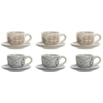 Juego de Tazas con Platos Home ESPRIT Azul Beige Metal Dolomita 180 ml (2 Unidades)