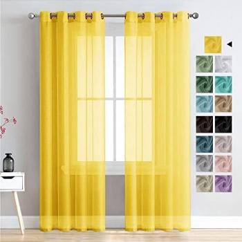 MRTREES Cortina para Ventana Dormitorio Translúcidas Visillos Paneles para Ventanas Sala para Niños Sala Comedor 2 Piezas 140×260cm Amarillo