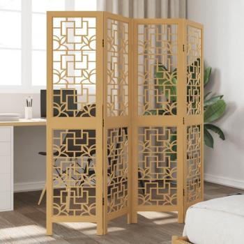 Biombo separador de 4 paneles madera maciza paulownia marrón vidaXL