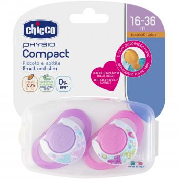 Chicco Physio Compact - Pack de 2 chupetes de caucho para 12 meses, color rosa