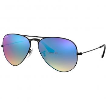 Ray-Ban Aviator RB3025 Shiny Black/Blue Gradient Mirror Men's Sunglasses Size 62