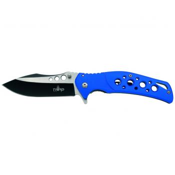 Navaja Third K1911BL con mango de aluminio azul, hoja de acero inoxidable satinada y clip con funda de nylon