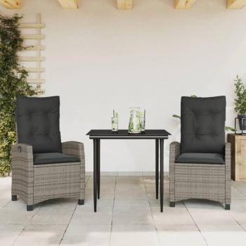 3-Piece Grey Poly Rattan Garden Dining Set with Cushions