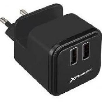 Cargador Adaptador USB Universal DE Pared Phoenix PHUSBMINICHARGER con Soporte para TELEFONO/Smartphone 2 X USB Negro 5V Total 3.1A