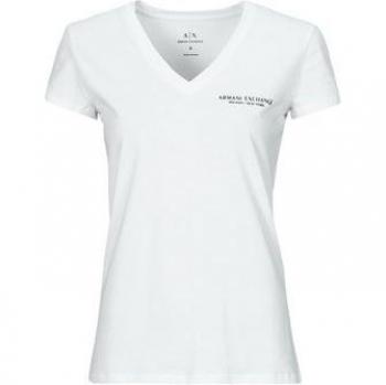 Armani Exchange Women's Short Sleeve V-Neck T-Shirt 8NYT81 White Casual Cotton