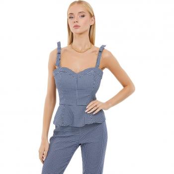 Top Corsé Vichy Guess con estampado de cuadros guinga, diseño ajustado, tirantes finos, escote en forma de corazón y cierre trasero