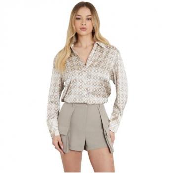 Multicolor Satin All Over Logo Shirt for Women - Size XS