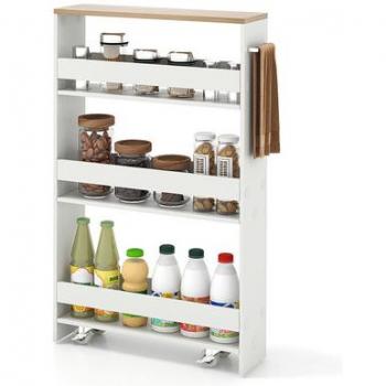 4-Tier Slim Rolling Storage Cart on Wheels with Open Shelves & Handle