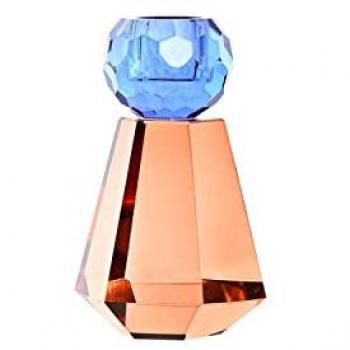 Portavelas DKD Home Decor Azul Ámbar Bicolor Cristal 7 x 7 x 12 cm