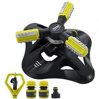 DEWINNER Aspersor de Jardín Automático, Aspersor Giratorio de Césped de 360 °, Suministros de Jardinería Ajustables, Sistema de Riego con Boquilla de 3 Brazos para Equipos