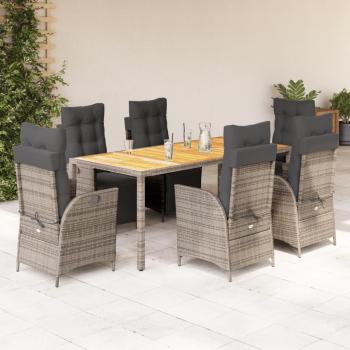7-Piece Grey Poly Rattan Garden Dining Set with Cushions