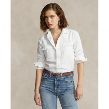 Ralph Lauren Women's Long Sleeve Cotton Button Front Shirt - White, Size L