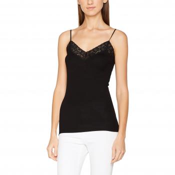 SELECTED FEMME Sfmio Rib Lace Singlet-Noos Camiseta sin Mangas, Negro