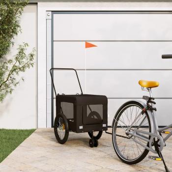vidaXL Remolque de bicicleta para mascotas de hierro con tela Oxford en color negro