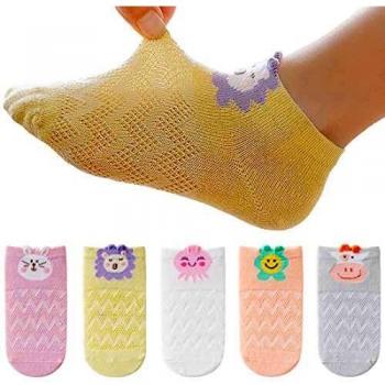 T WILKER 5 Pares de Calcetines para Niña, Calcetines de Algodón de MallaTranspirable Cortos Niños de 1 a 12 Años