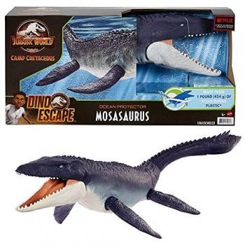 Jurassic World Mosasaurus defensor del océano Dinosaurio articulado hecho con plastico reciclado, figura de juguete para niños