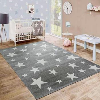 Alfombra Infantil Pelo Corto Estrellas Gris 80x150 cm - Paco Home