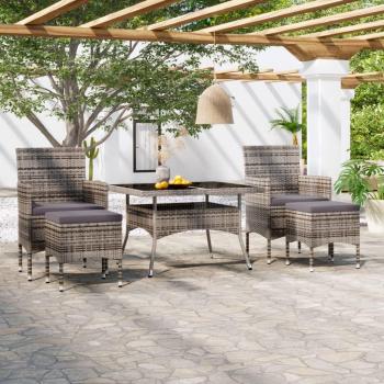 5-Piece Garden Dining Set Grey Synthetic Rattan Tempered Glass
