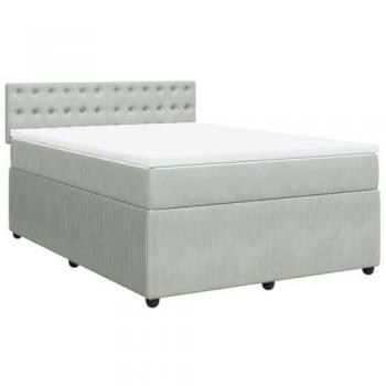Cama Box Spring con colchón de terciopelo gris claro 160x200 cm
