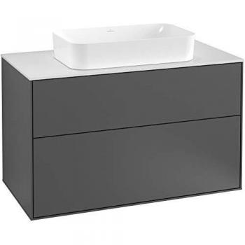 Mueble de Baño Villeroy y Boch Finion G23200MT 100x60,3cm, con Iluminación LED, Encimera Negro Mate y Lacado Blanco Mate