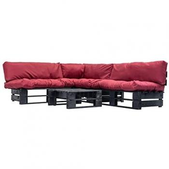 vidaXL Muebles de Palés de Jardín 4 Piezas de Madera Terraza Patio Balcones Decoración Muebles Mobiliario Hogar Casa Bricolaje Comedor Cojines Rojos