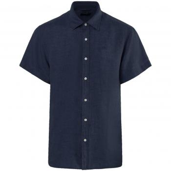 North Sails Blue Linen Embroidered Short Sleeve Shirt - M