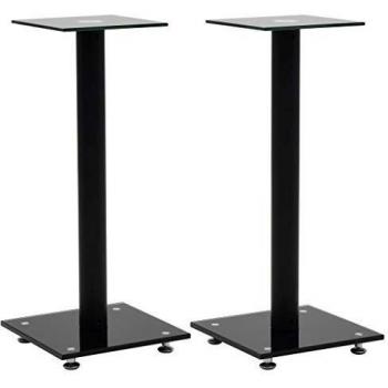 vidaXL 2X Soporte Altavoces Pie Negro Columna Torre Vidrio Templado Altavoz