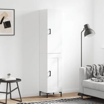 Aparador de madera contrachapada blanco brillo 34,5x34x180 cm con 1 puerta de madera, mueble de almacenaje para salón, buffet y armario auxiliar