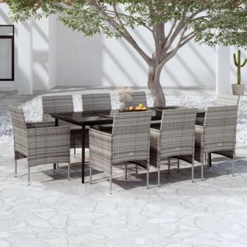 vidaXL 9-Piece Grey and Black Garden Dining Set with Cushions