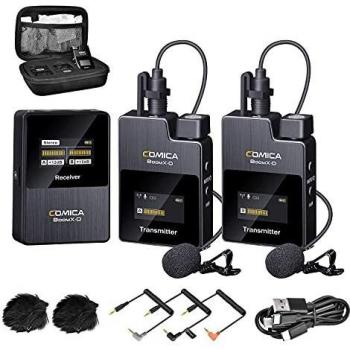 Micrófono inalámbrico de Solapa, micrófono inalámbrico Comica BoomX-D2 2.4G Compacto con 2 transmisor 1 Receptor, micrófono Lav para teléfono Inteligente Cámara Podcast Entrevista Youtube Live-Steam