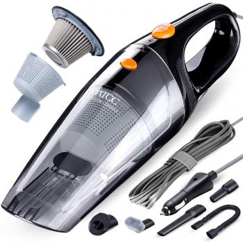 Aspirador de Coche MATCC Aspirador Portátil de Mano 5500pa Seco o Húmedo DC 12V 110W Doble Filtro Lavable de Acero Inoxidable Tubo Flexible 4 Boquillas y 5M Cable
