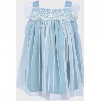 Vestido de ceremonia de bebé niña azul en algodón