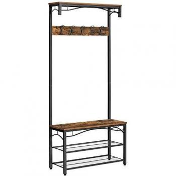 Perchero con banco y zapatero integrado, marco de metal, 80x32x178,5 cm, ideal para pasillo y recibidor
