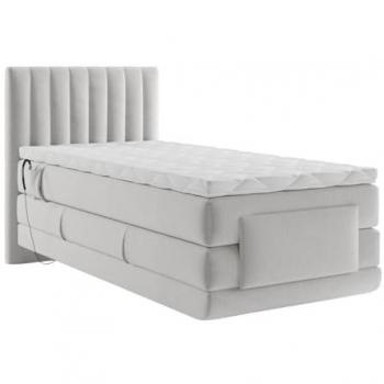 Conjunto Boxspring DONISI de Palacio con Cabecero Acolchado, Somieres Eléctricos y Colchón + Topper - 100 x 200 cm - Terciopelo Gris Claro